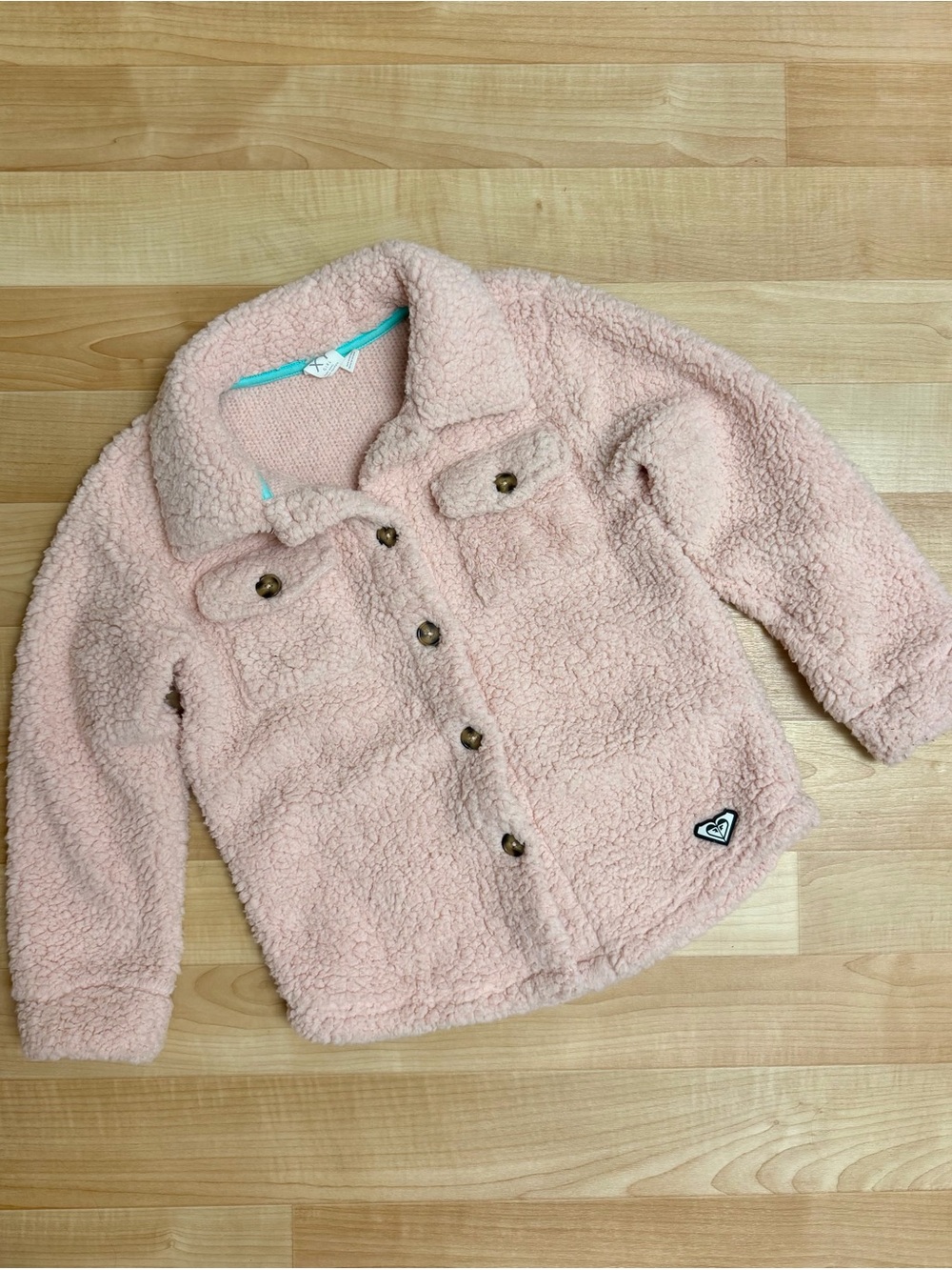 Roxy Girl Sherpa Fleece Jacket Girls Size 7/8 Blush Pink Button Front